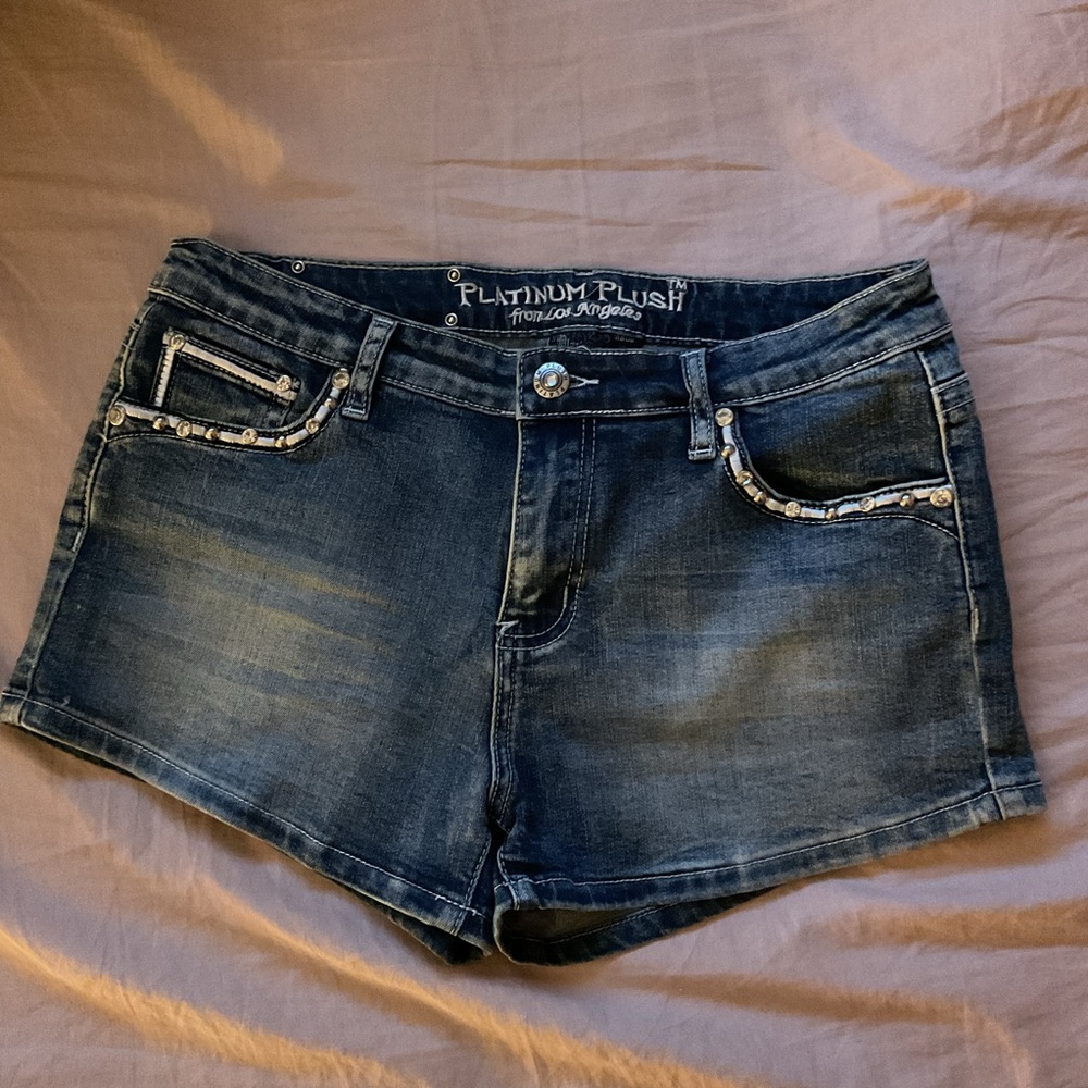 Medium-Dark Wash Jean Shorts with Distressed Details